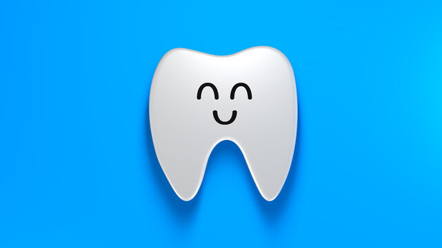 Stylized tooth on a blue background. Medical topic, dentistry. Problems and oral hygiene. 3d render illustration