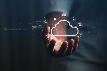 Business people show the future world of metaverse, big data cloud technology through networking applications on the internet.
