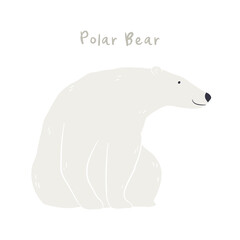 Cute cartoon polar bear, isolated on white. Hand drawn vector illustration. Winter animal character. Arctic wildlife, nature. Design concept for kids fashion, textile print, poster, card, baby shower.