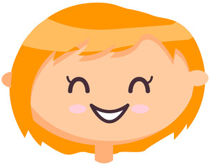 Head girl with friendly smiling face, vector illustration cartoon emoticon doodle icon drawing. Cool blonde girl happy face, kawaii emotion concept with cheerful child, friendly funny redhead kid