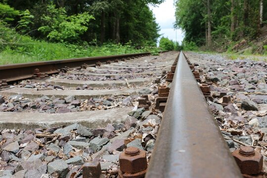 Straight railway tracks disappearing into the distance