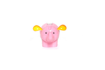 Pink plastic toy elephant isolated on white