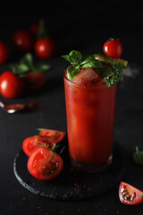 A glass with cold bloody mary cocktail