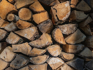 Woodpile. Chopped firewood. Close-up.Natural background