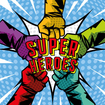 superheroes punch hands