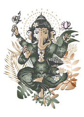 Elefanten Gott Ganesha geschmückt mit Blüten
  - obrazy, fototapety, plakaty