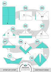 Boat ship origami scheme tutorial moving model - obrazy, fototapety, plakaty