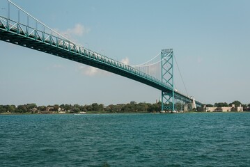 The Ambassador Bridge, seen from Riverside Park, in Detroit, Michigan