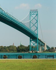 The Ambassador Bridge, seen from Riverside Park, in Detroit, Michigan