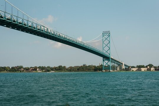 The Ambassador Bridge, Seen From Riverside Park, In Detroit, Michigan