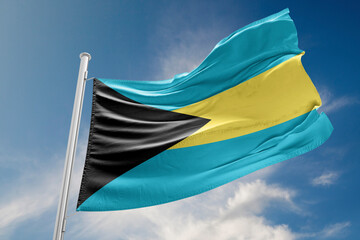 Bahamas Flag is Waving Against Blue Sky
