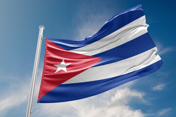 Cuba Flag is Waving Against Blue Sky