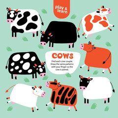Find Cows Pair Picture Kid Game Printable Template.