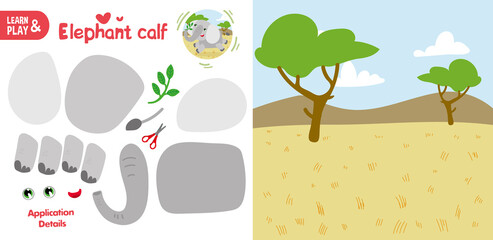 Cut Glue Elephant in Africa Children Paper Application Game