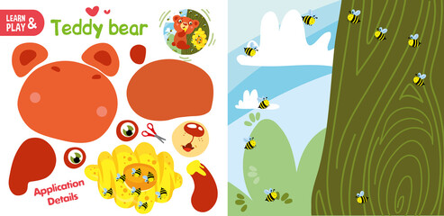Cut Glue Bear and Bees Children Paper Application Game