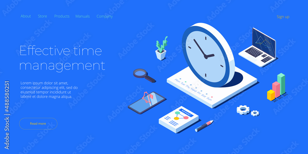 Poster effective time management isometric vector illustration. task prioritizing organization for effectiv