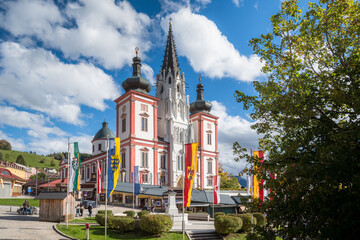 City of Mariazell with famous Mariazell Basilica, Styria, Austria - obrazy, fototapety, plakaty