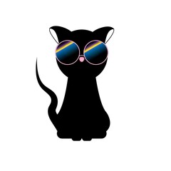 black cat with big black eyes, on a white background