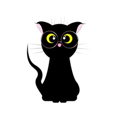 black cat with big black eyes, on a white background