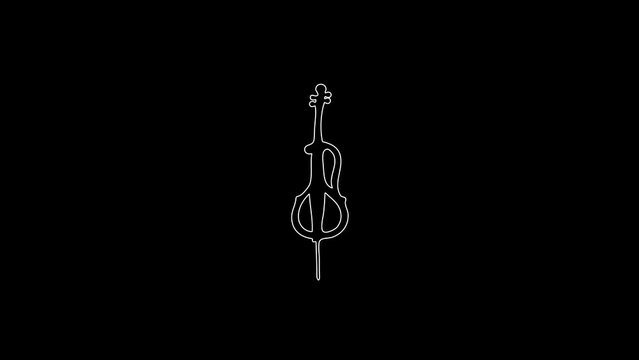 white linear electronic violin silhouette. the picture appears and disappears on a black background.