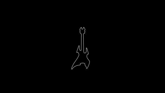 white linear guitar silhouette. the picture appears and disappears on a black background.