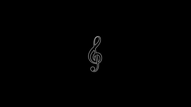 white linear treble clef silhouette. the picture appears and disappears on a black background.