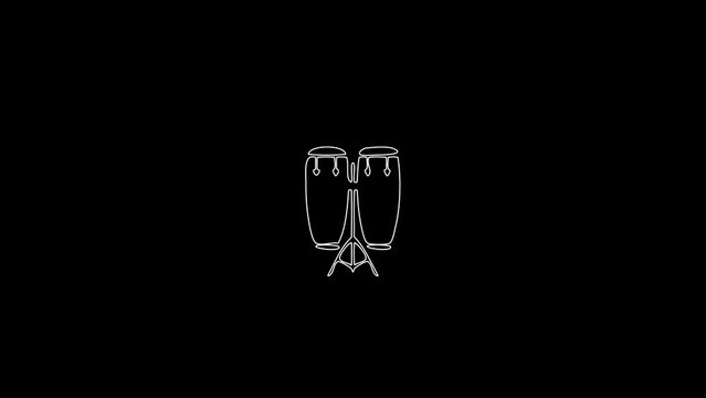 white linear national drums silhouette. the picture appears and disappears on a black background.