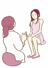 精神科診察　憂鬱な表情のパーソナリティ障害の女性のイラスト　シンプル