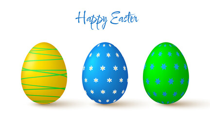 Easter eggs collection. Cute 3D design elements in bright colors with a pattern.