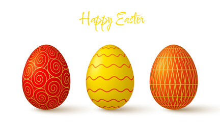 Easter eggs collection. Cute 3D design elements in bright colors with a pattern.