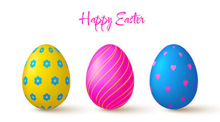 Easter eggs collection. Cute 3D design elements in bright colors with a pattern.