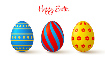 Easter eggs collection. Cute 3D design elements in bright colors with a pattern.