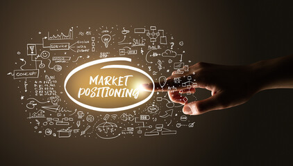 Hand touching hand drawn icons