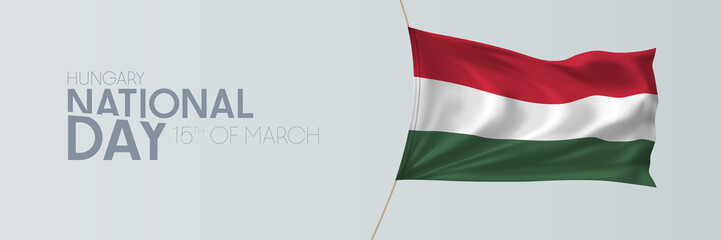 Hungary national day vector banner, greeting card.