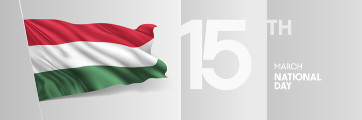 Fototapeta premium Hungary happy national day greeting card, banner vector illustration