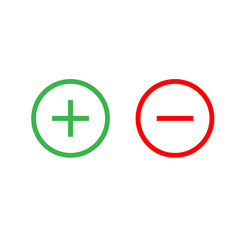 Fototapeta premium Vector illustration. Plus and minus sign red and green color. Isolated on white background.