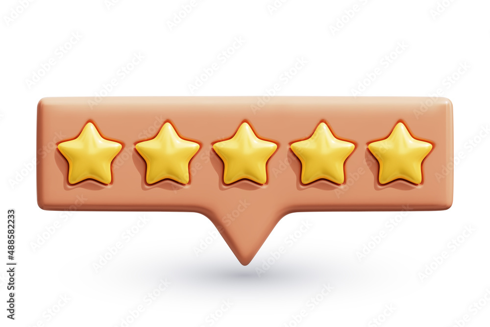 Wall mural five rating stars. golden reviews stars on tooltip ui element. customer feedback or customer review 