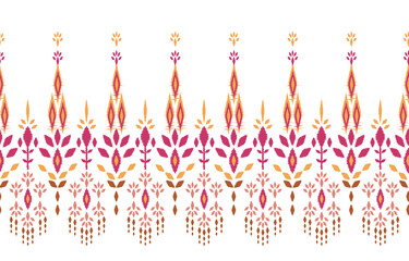 Fototapeta na wymiar Beautiful Ethnic abstract ikat art. Seamless Kasuri pattern in tribal, folk embroidery, floral geometric art ornament print. Design for carpet, wallpaper, clothing, wrapping, fabric, cover.