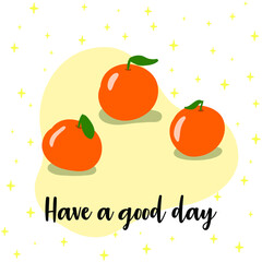 Have a nice day card with inscription and oranges. Hand drawn oranges