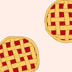 Vector card with illustration of a berry pie with lattice of dough 