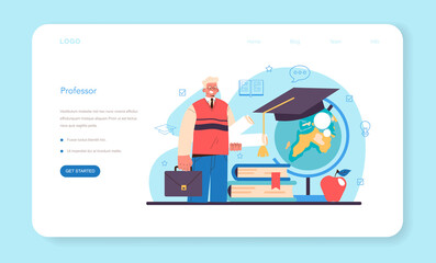 University professor web banner or landing page. Lecturer standing