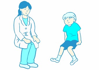 児童精神科診察　発達障害の男の子と女医のイラスト　シンプル