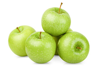 five green apples on a white isolated background