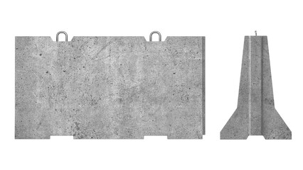 3D render of concrete road parapet isolated on white background (safety barriers)