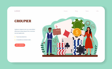 Croupier web banner or landing page. Person in uniform behind