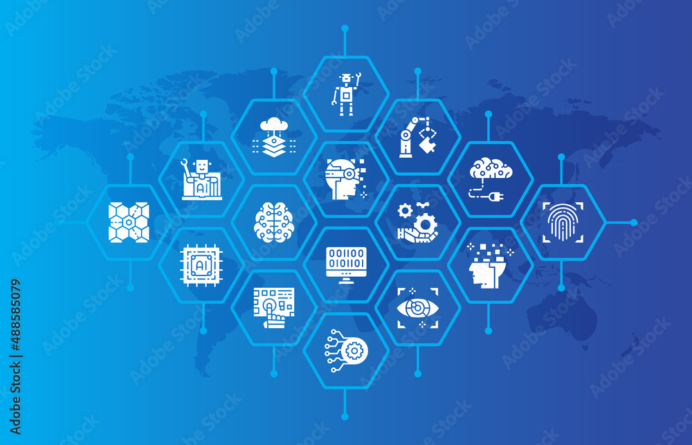 Aufkleber artificial intelligence banner. robotics, chatbot, database, big data illustration for web page bann