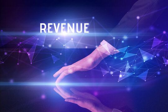 Businessman touching huge screen