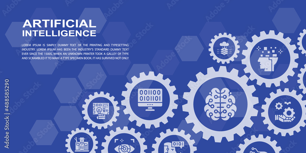 Poster artificial intelligence landing page design template. robotics, chatbot, database, big data illustra