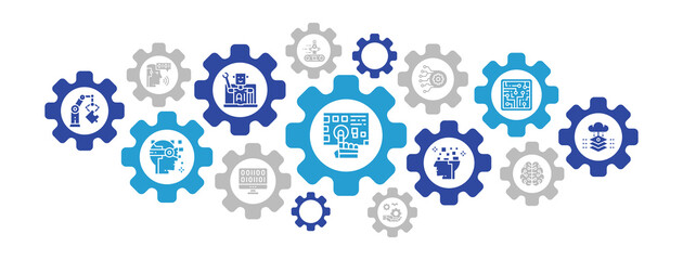 Artificial Intelligence infographic icon banner. Robotics, Chatbot, Database, Big Data concept icons banner background. Web Header Design illustration