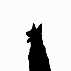 black silhouette of a dog on a white background
